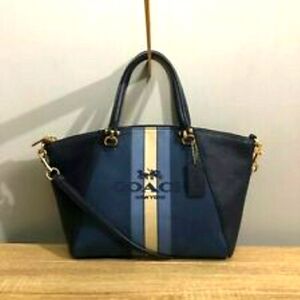 COACH Designer Horse & Carriage Jacquard Prairie Stripe Satchel Purse Handbag